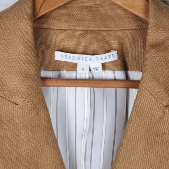Veronica Beard Milani Linen Jacket + Alicia Shorts SET Tan/Camel Size 6 - Picture 5 of 5